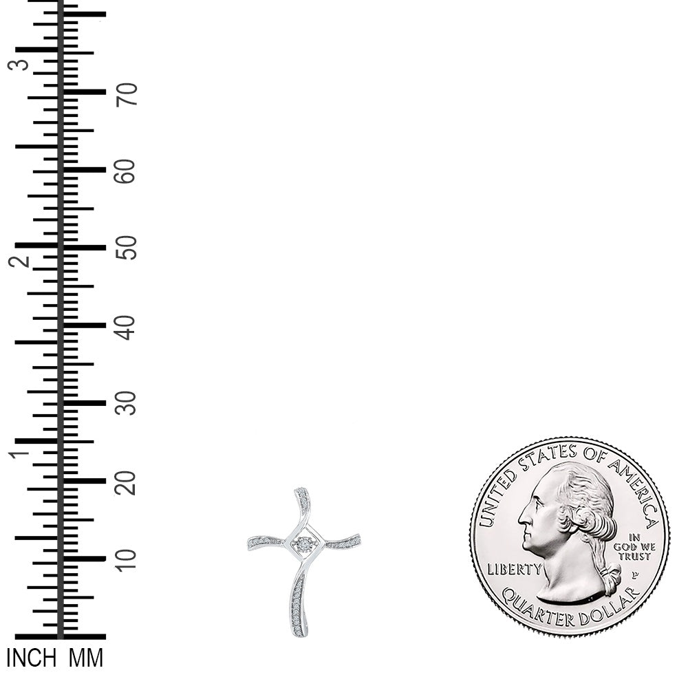 0.12 Ctw Natural Diamond Dancing Diamond Swirl Cross Pendant in 10k White Gold