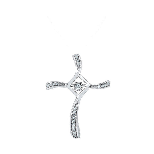0.12 Ctw Natural Diamond Dancing Diamond Swirl Cross Pendant in 10k White Gold