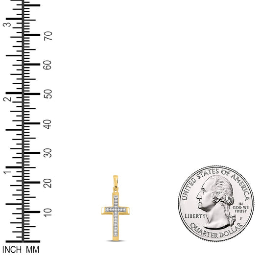 0.05 Ctw Natural Diamond Cross Gift Religious Pendant in 10k Yellow Gold