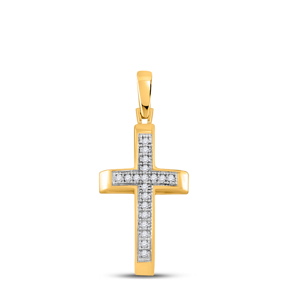 0.05 Ctw Natural Diamond Cross Gift Religious Pendant in 10k Yellow Gold