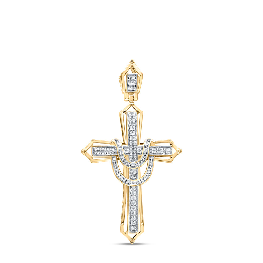 0.55 Ctw Natural Diamond Cross Religious Charm Pendant in 10k Yellow Gold