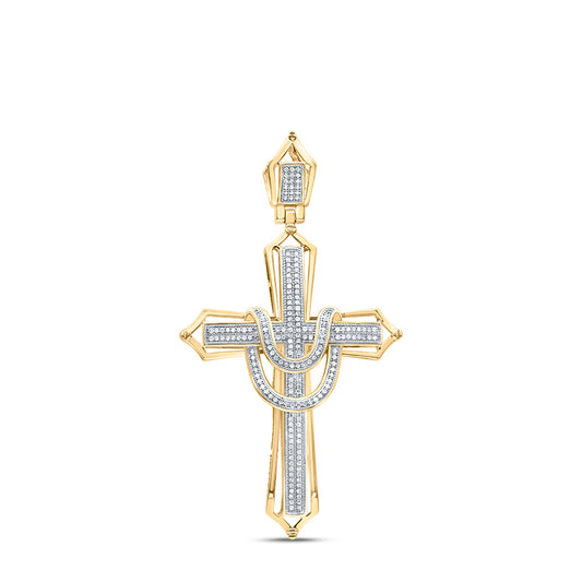 0.55 Ctw Natural Diamond Cross Religious Charm Pendant in 10k Yellow Gold