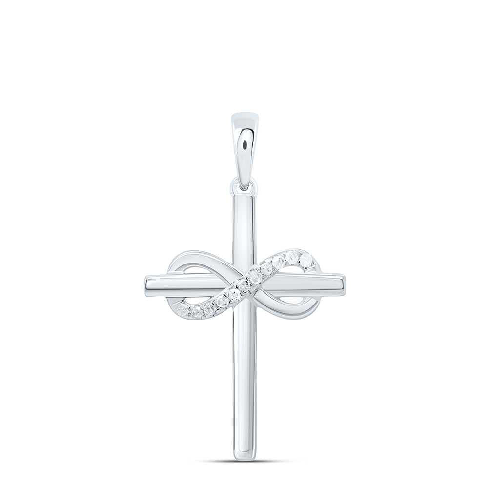 0.04 Ctw Natural Diamond Cross Infinity Pendant in 10k White Gold