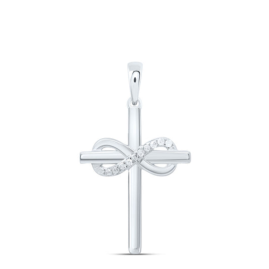 0.04 Ctw Natural Diamond Cross Infinity Pendant in 10k White Gold