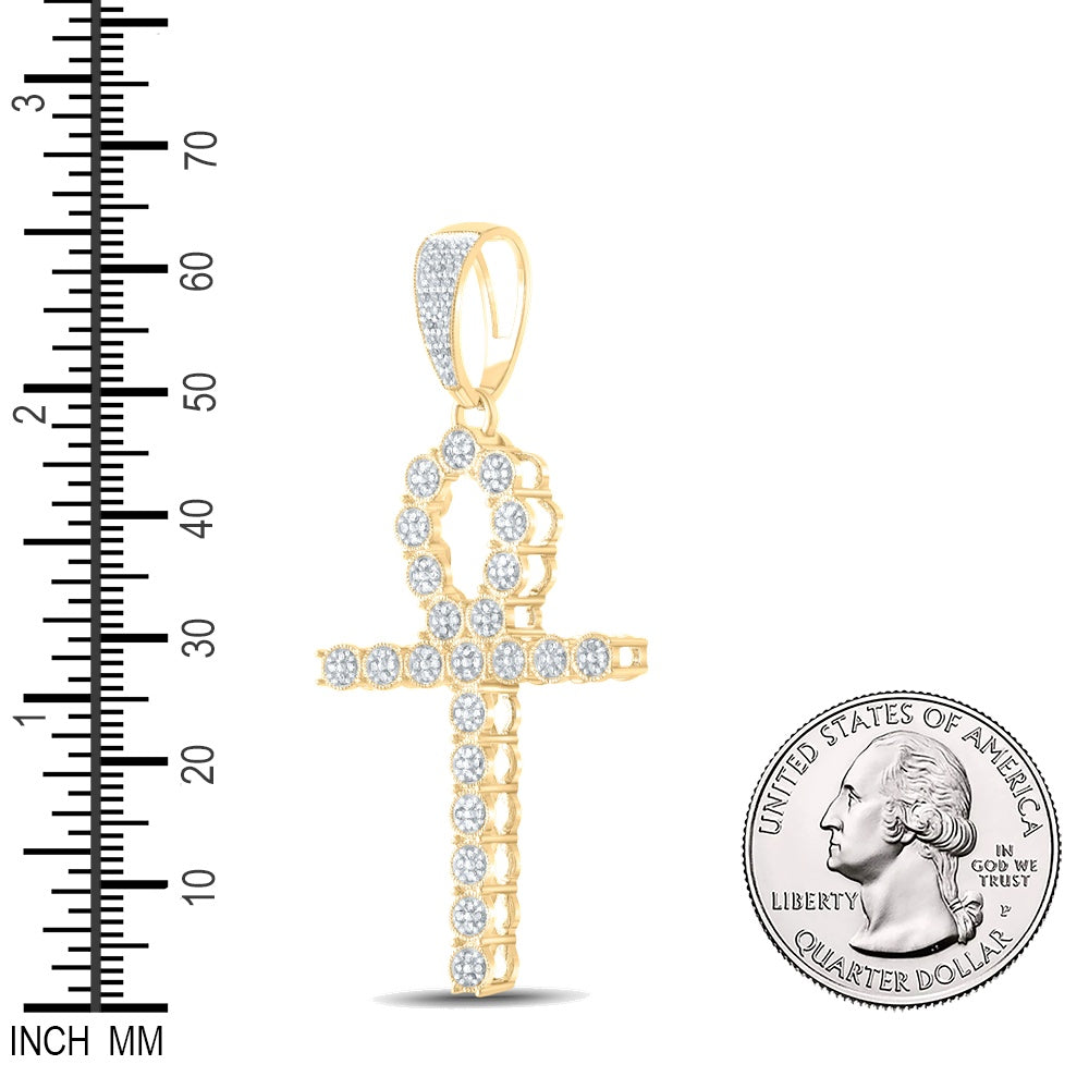 0.58 Ctw Natural Diamond Floral Ankh Pendant in 10k Yellow Gold