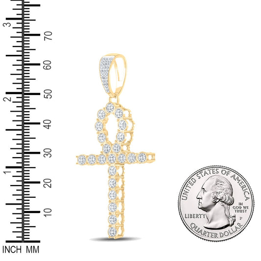 0.58 Ctw Natural Diamond Floral Ankh Pendant in 10k Yellow Gold