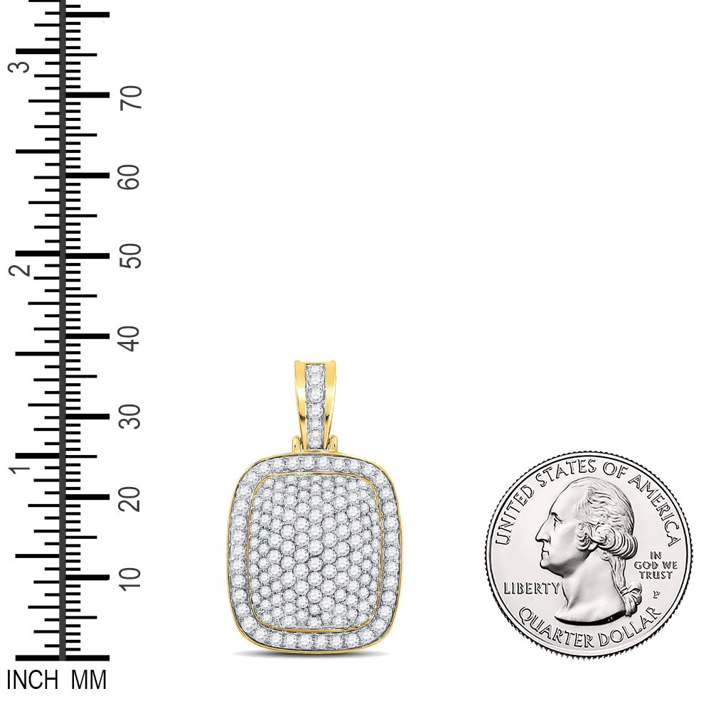 3.16 Ctw Natural Diamond Cluster Rectangular Rounded Egde Pendant in 14k Yellow Gold