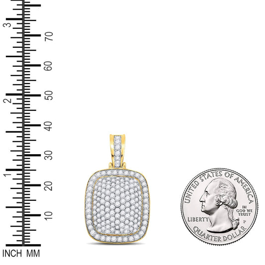 3.16 Ctw Natural Diamond Cluster Rectangular Rounded Egde Pendant in 14k Yellow Gold
