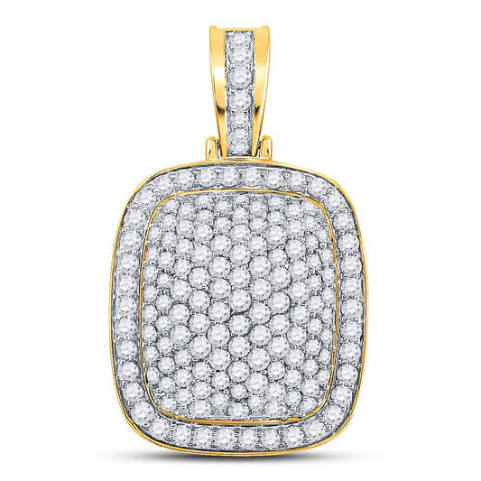 3.16 Ctw Natural Diamond Cluster Rectangular Rounded Egde Pendant in 14k Yellow Gold
