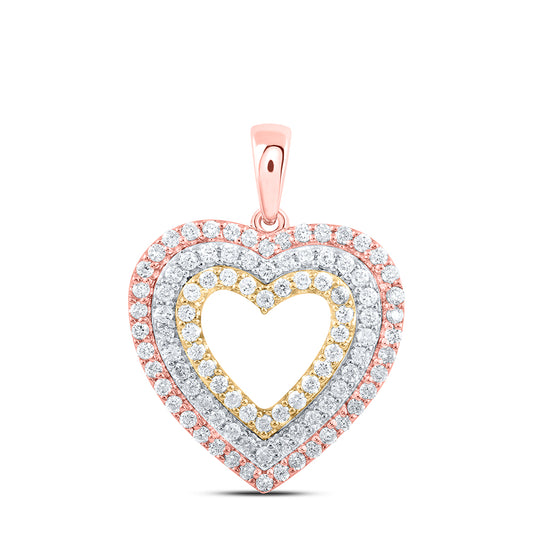 0.5 Ctw Natural Diamond Open Heart Triple Color Pendant in 10k Tri-Tone Gold