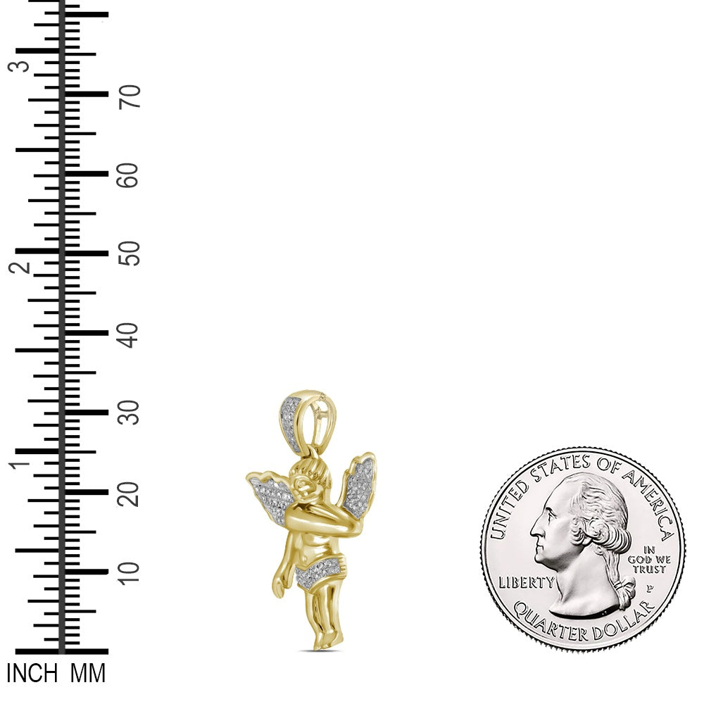 0.16 Ctw Natural Diamond Baby Angel Wings Religious Pendant in 10k Yellow Gold