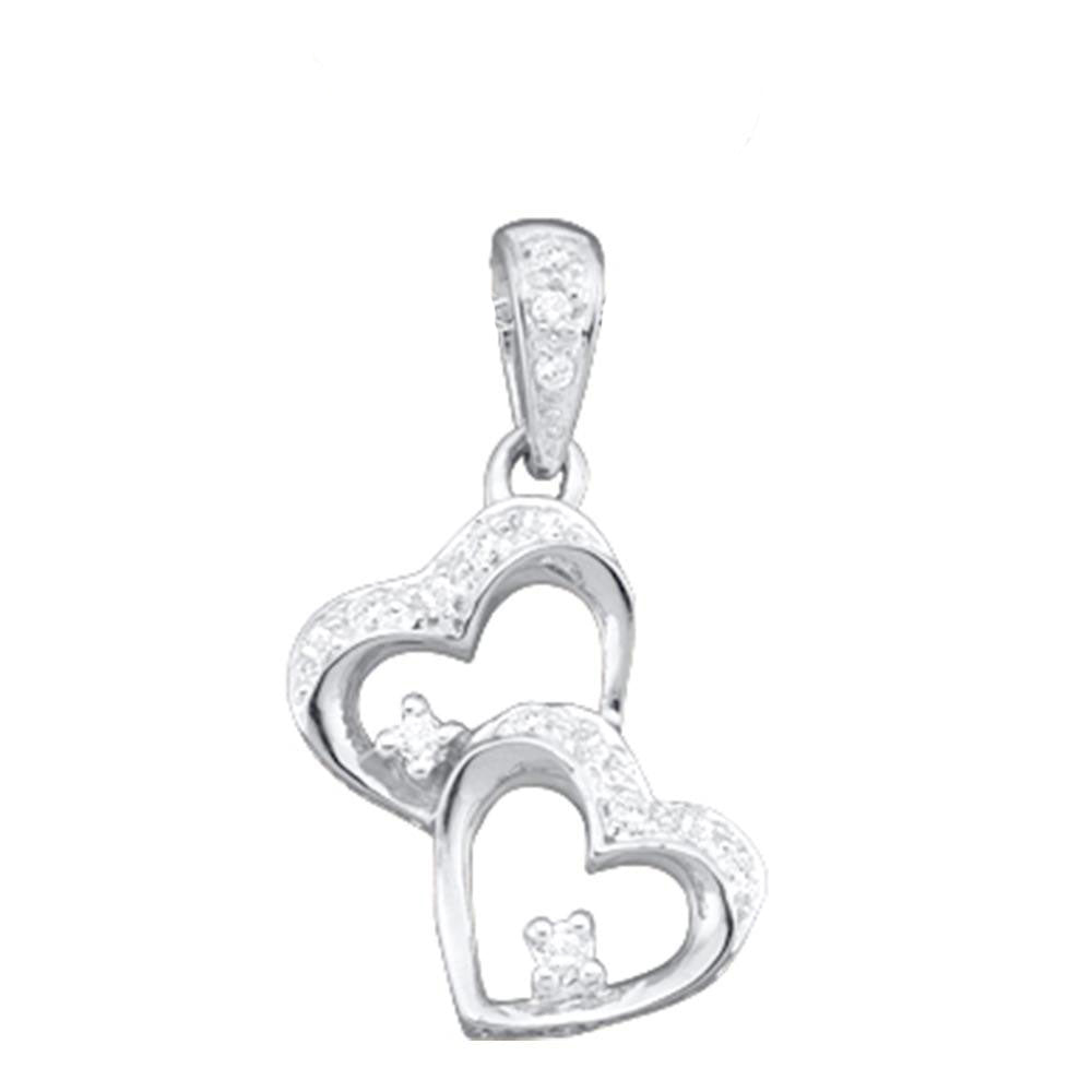 0.15 Ctw Natural Diamond Open Double Heart Pendant in 10k White Gold