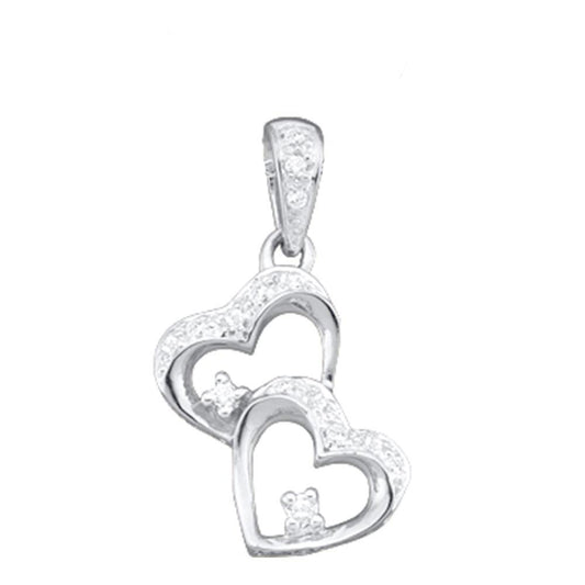0.15 Ctw Natural Diamond Open Double Heart Pendant in 10k White Gold