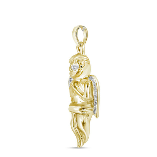0.06 Ctw Natural Diamond Angel Religious Pendant in 10k Yellow Gold
