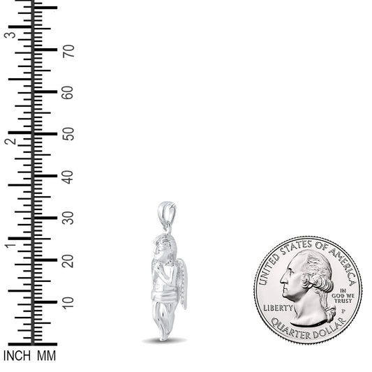 0.06 Ctw Natural Diamond Angel Wings Praying Religious Pendant in Sterling Silver