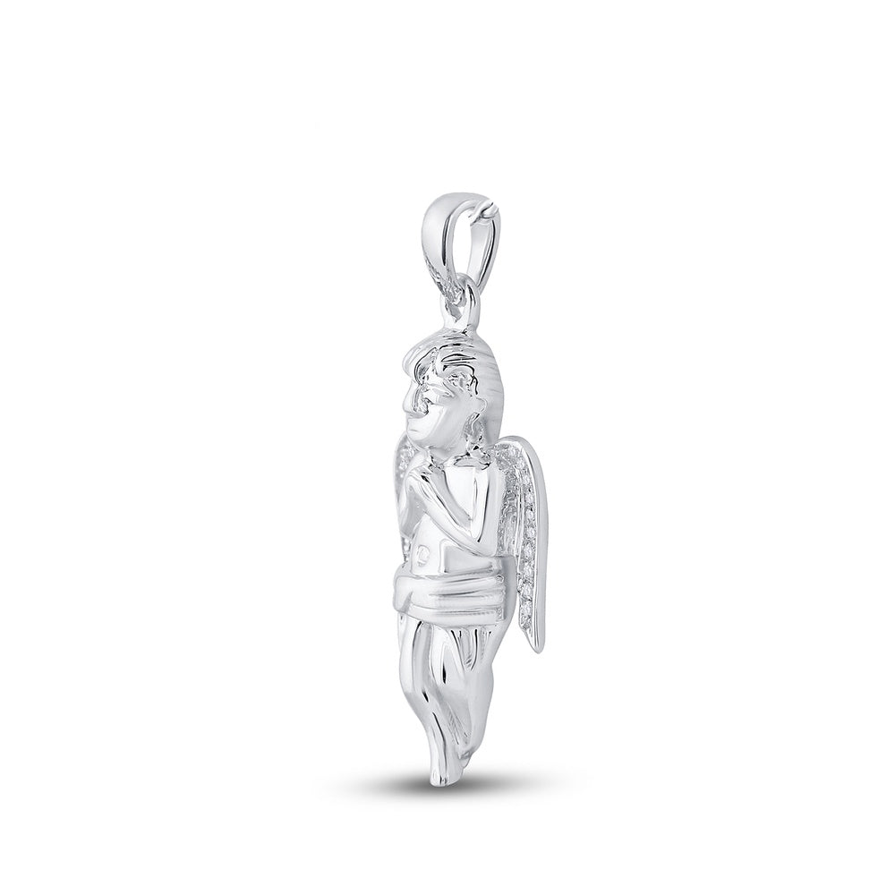 0.06 Ctw Natural Diamond Angel Wings Praying Religious Pendant in Sterling Silver