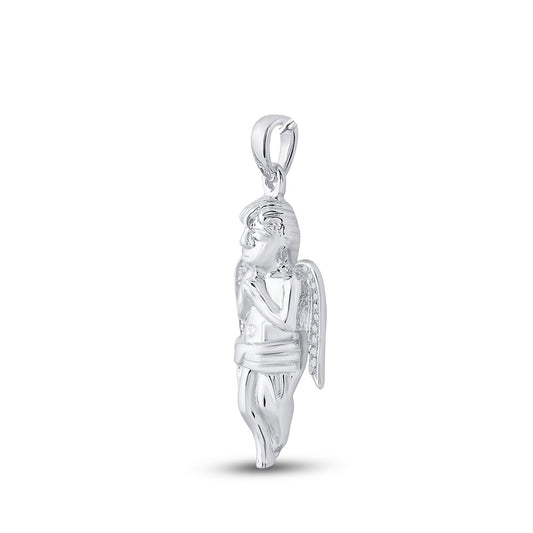 0.06 Ctw Natural Diamond Angel Wings Praying Religious Pendant in Sterling Silver