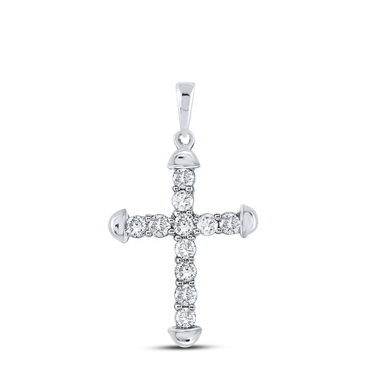 0.33 Ctw Natural Diamond Single Row Cross Pendant in 10k White Gold