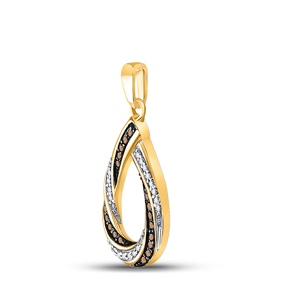 0.25 Ctw Natural Diamond Brown Chocalate Teardrop Pendant in 10k Yellow Gold