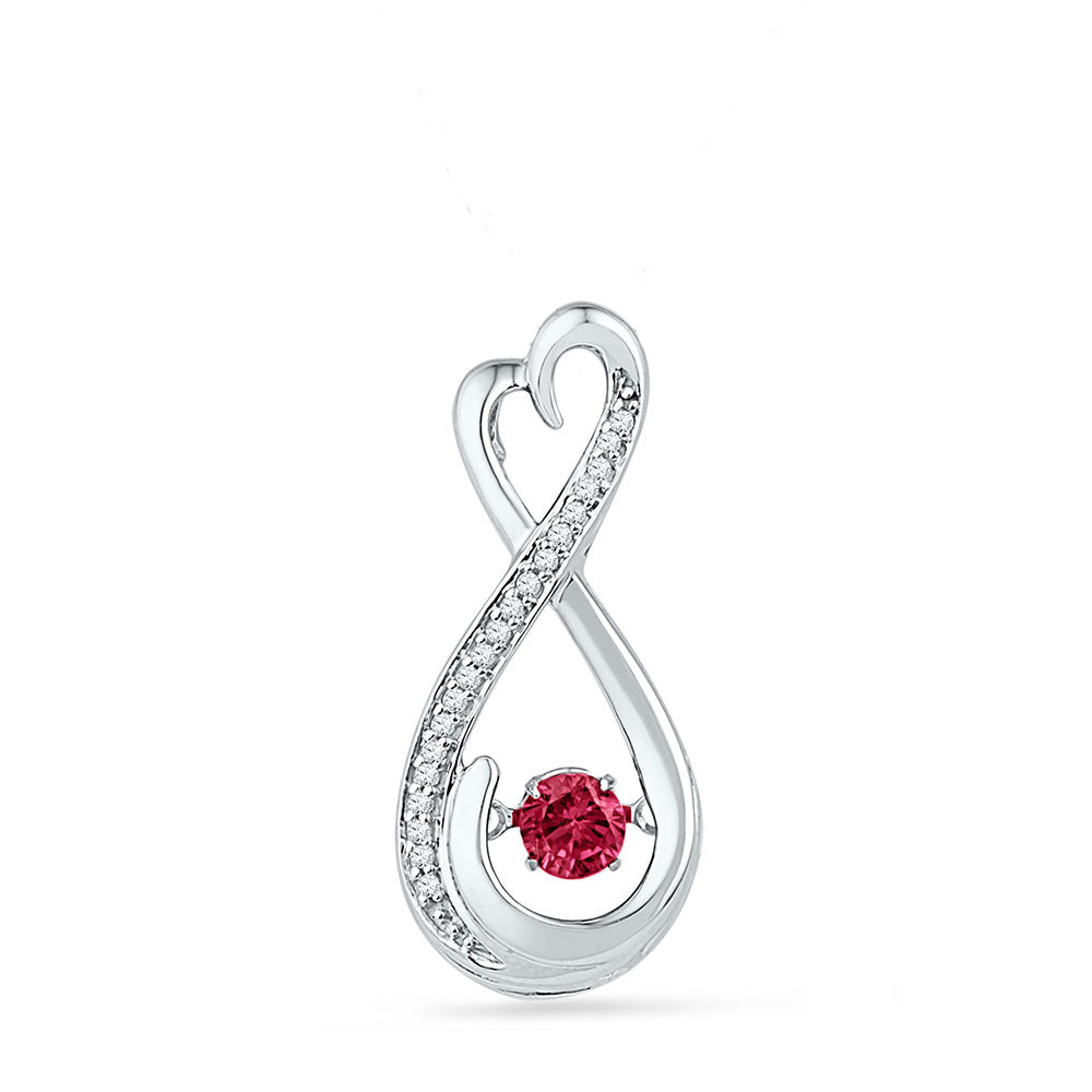 0.3 Ctw Natural Diamond Red Ruby Heart Infinity Pendant in 10k White Gold