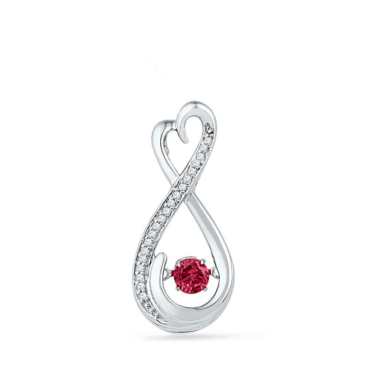 0.3 Ctw Natural Diamond Red Ruby Heart Infinity Pendant in 10k White Gold