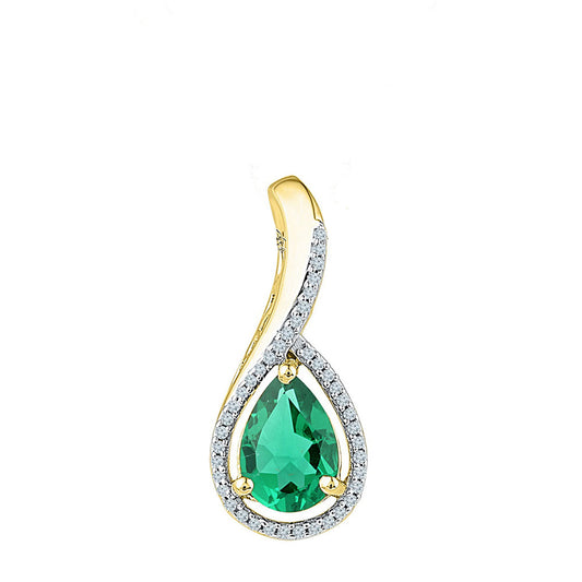 2.02 Ctw Natural Diamond Green Teardrop Pendant in 10k Yellow Gold