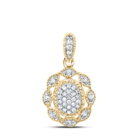 0.1 Ctw Natural Diamond Cluster Oval Pendant in 10k Yellow Gold