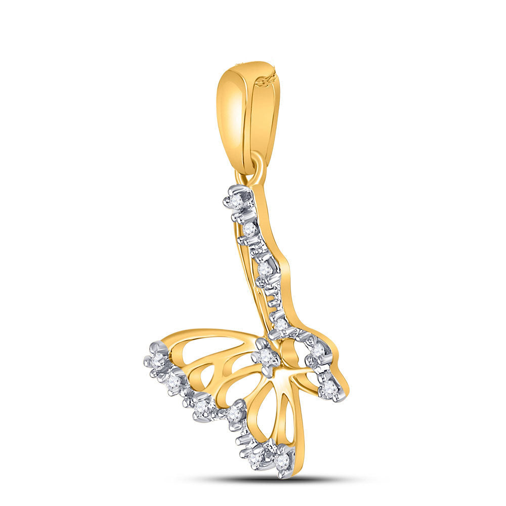 0.05 Ctw Natural Diamond Butterfly Gift Pendant in 10k Yellow Gold