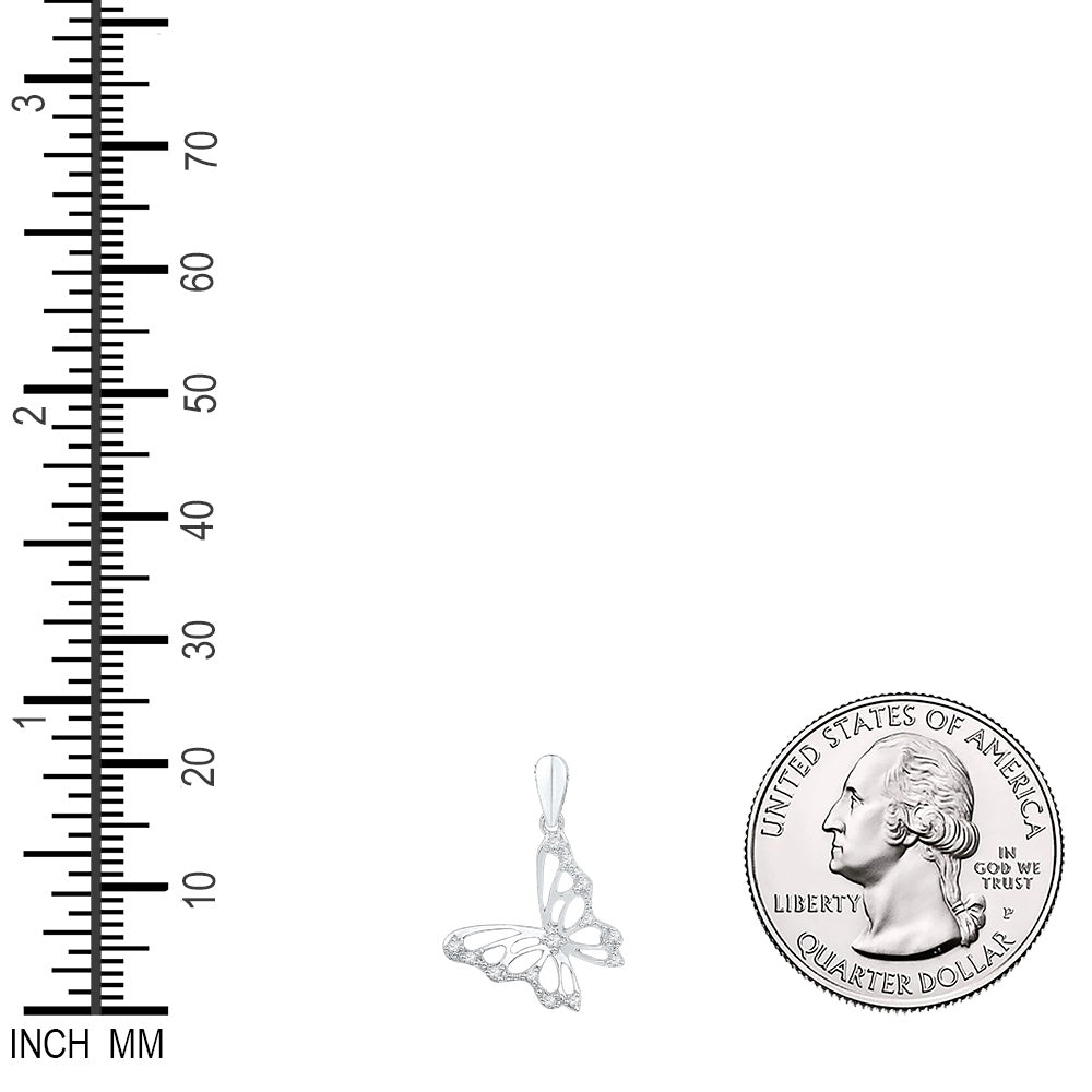 0.05 Ctw Natural Diamond Butterfly Gift Pendant in 10k White Gold