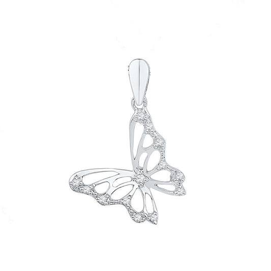 0.05 Ctw Natural Diamond Butterfly Gift Pendant in 10k White Gold