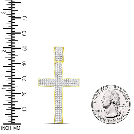 2.57 Ctw Natural Diamond Cluster Hiphop Cross Religious Pendant in 10k Yellow Gold
