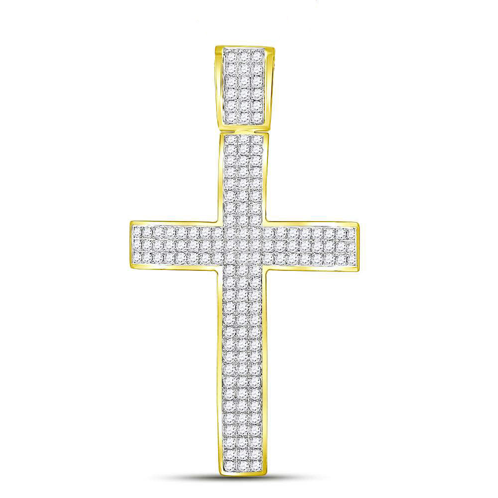 2.57 Ctw Natural Diamond Cluster Hiphop Cross Religious Pendant in 10k Yellow Gold