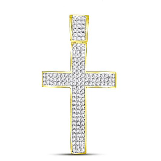 2.57 Ctw Natural Diamond Cluster Hiphop Cross Religious Pendant in 10k Yellow Gold
