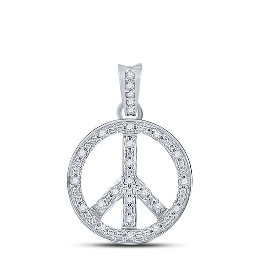 0.25 Ctw Natural Diamond Peace Symbol Pendant in 10k White Gold