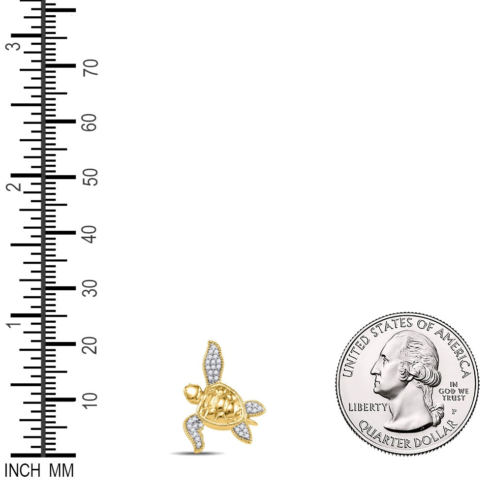 0.1 Ctw Natural Diamond Turtle Gift Pendant in 10k Yellow Gold
