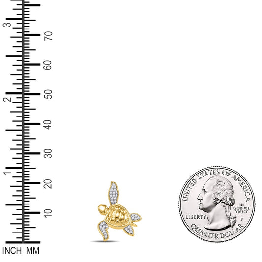 0.1 Ctw Natural Diamond Turtle Gift Pendant in 10k Yellow Gold