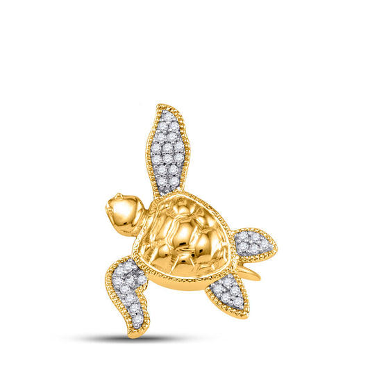 0.1 Ctw Natural Diamond Turtle Gift Pendant in 10k Yellow Gold