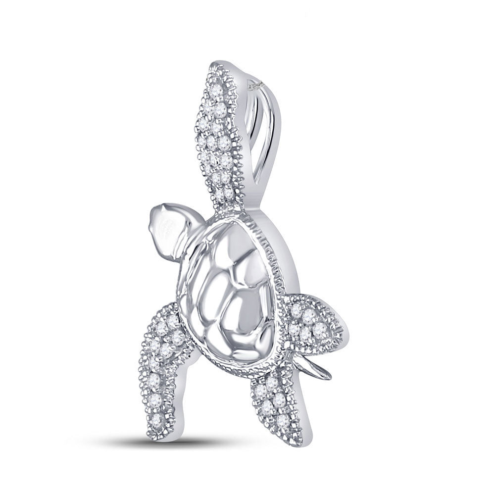0.1 Ctw Natural Diamond Turtle Gift Pendant in 10k White Gold