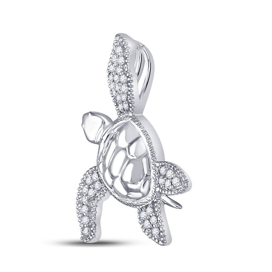 0.1 Ctw Natural Diamond Turtle Gift Pendant in 10k White Gold