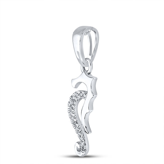 0.04 Ctw Natural Diamond Seahorse Pendant in 10k White Gold