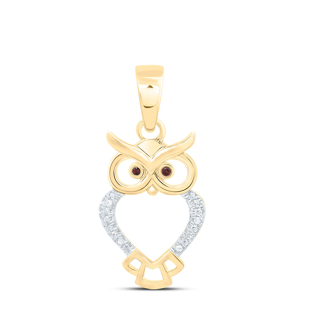 0.05 Ctw Natural Diamond Open Owl Animal Pendant in 10k Yellow Gold