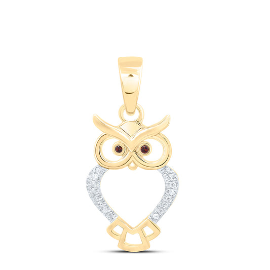 0.05 Ctw Natural Diamond Open Owl Animal Pendant in 10k Yellow Gold