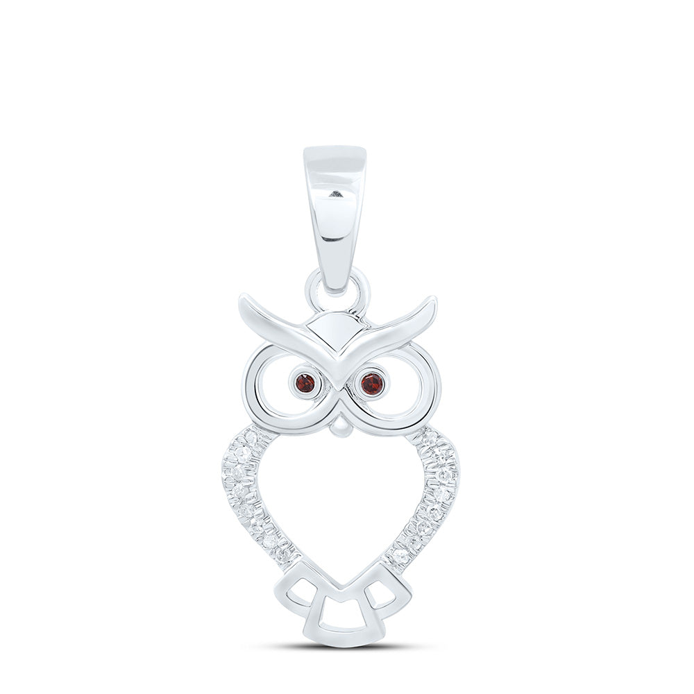 0.05 Ctw Natural Diamond Open Owl Animal Pendant in 10k White Gold