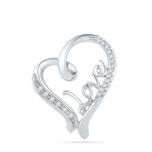 0.1 Ctw Natural Diamond Open Heart Love Pendant in 10k White Gold