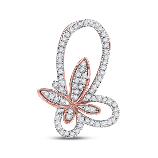 0.25 Ctw Natural Diamond Double Butterfly Pendant in 10k Rose Gold