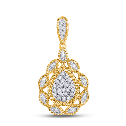 0.13 Ctw Natural Diamond Rope Design Teardrop Pendant in 10k Yellow Gold