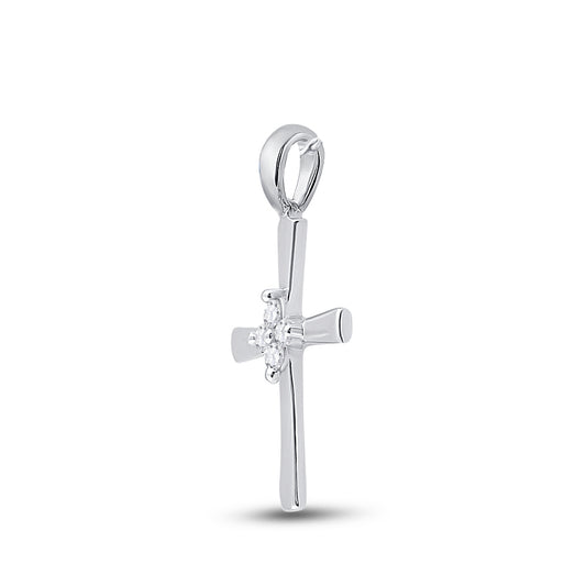 0.05 Ctw Natural Diamond Cross Religious Pendant in 10k White Gold