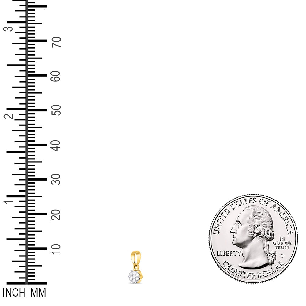 0.1 Ctw Natural Diamond Small Flower Pendant in 14k Yellow Gold