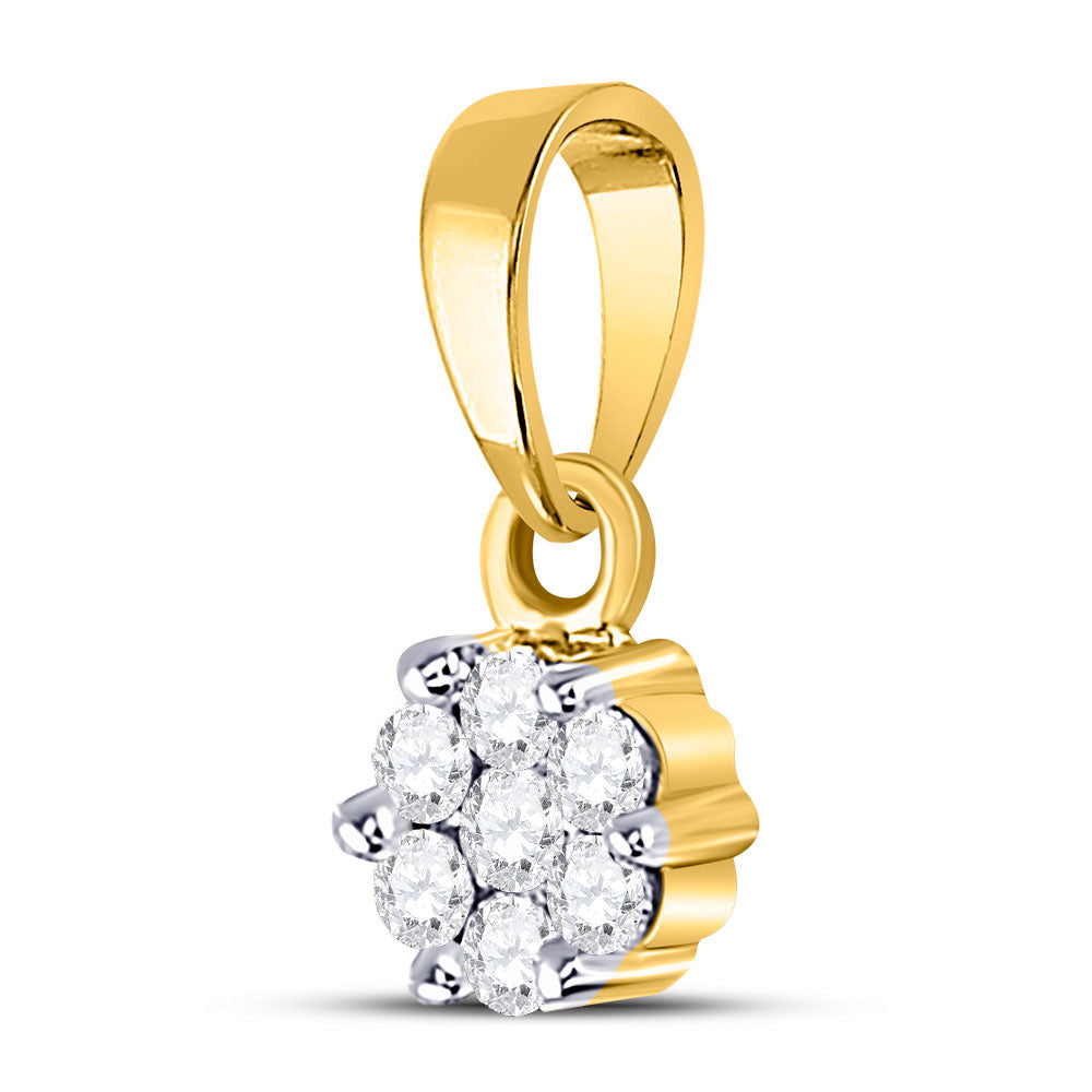 0.1 Ctw Natural Diamond Small Flower Pendant in 14k Yellow Gold