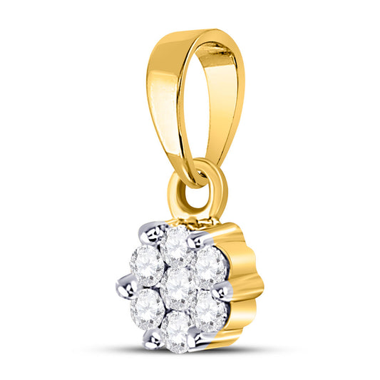 0.1 Ctw Natural Diamond Small Flower Pendant in 14k Yellow Gold